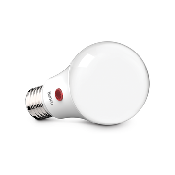 A19 LED Bulb includes a Dusk to Dawn sensor which turns on when no light is detected and turns off when light returns. This automated on and off function means you do not need a timer. Just set it and forget it. The photocell sensor does all the work for you when the power is on. Image here shows the LED on its side. You can see the sensor near the bulb base. Do not block the sensor in an enclosed fixture.